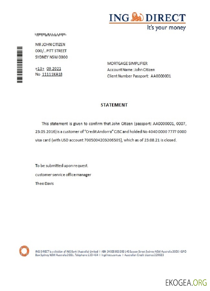 Référence Australia , ING direct , closure